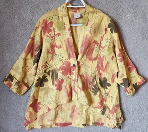 Top giacca basso Click by Color Me cotone hi giallo floreale 100% lino Lagenlook M - Foto 1 di 11