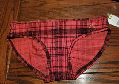 NWT BETSEY JOHNSON ROUCHED BACK BIKINI SLINKY KNIT PANTIES 721802 RED PLAID M - Image 1 of 2