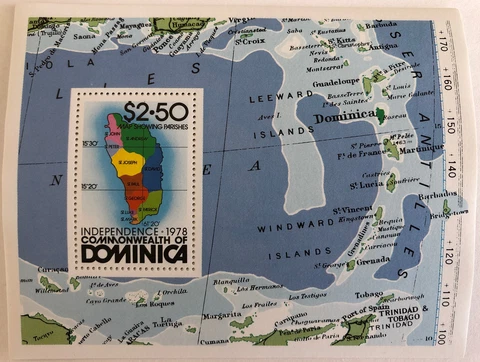1978 Dominica $2.50 Map Stamp Souvenir Sheet | Sc #607 SG #MS631 | MNH Cover