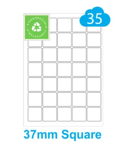 37mm Square Biodegradable Labels, 35 Compostable Printer Stickers Per A4 Sheet - Picture 1 of 1
