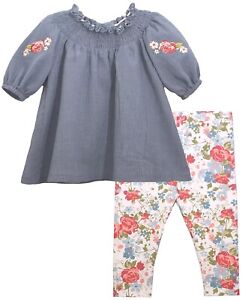 Bonnie Baby Girls 2-pc. Top and Floral Printed Legging Outfit Set, Size: 12M