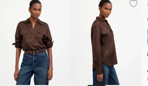 Madewell Womens $88 Utility Long-Sleeve Popover Shirt Dark Carob Size M NS410 - Picture 1 of 8