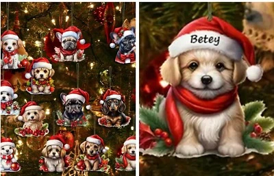 Adorables adornos personalizados para colgar árbol perro Foto 1 de 3
