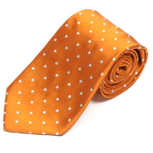 RALPH LAUREN PURPLE LABEL Orange Whie Polka Dot Men's Silk Neck Tie