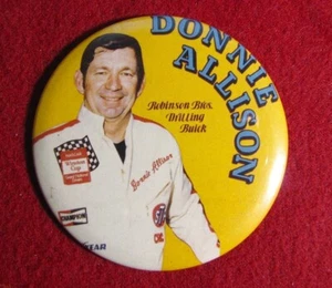 Donnie Allison Early NASCAR 3 1/2" Pinback Button Robinson Bros Buick - Winston - Picture 1 of 3