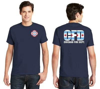 Camiseta de 2 caras del Departamento de Bomberos de Chicago con bandera de Chicago Foto 1 de 2