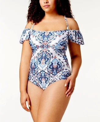 Becca ETC Naples Off The Shoulder One Piece Plus 1X 16W to 18W Swimsuit NWT $148 - Image 1 of 4