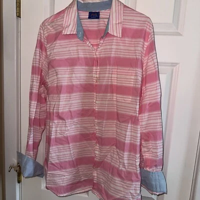 Le Tigre Pink White Striped Blue Cuffs  Women's XL  Button Up Casual Dress Shirt - Image 1 of 4
