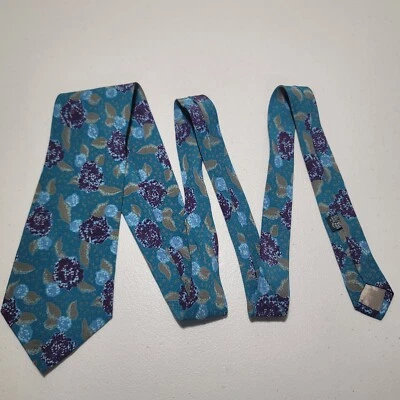 Enrico Coveri 男式领带 100% 真丝手工制作意大利紫色蓝色  — 第 1/4 张图片