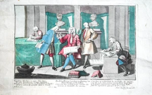 c1750 Numismatiker Sammler Archäologen Kolorierter Kupferstich von Engelbrecht - Picture 1 of 1