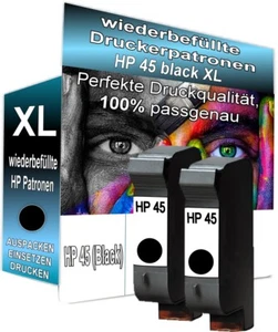 2x Druckerpatronen für HP DeskJet 930C Set 45 Premium Qualität wiederbefüllt BK - Bild 1 von 6