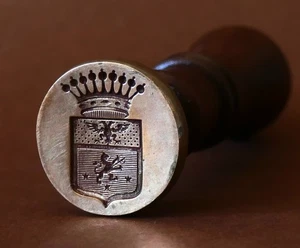 Matrice, sceau, bronze, couronne de comte, 19ème, héraldique, noblesse, écusson - Foto 1 di 3