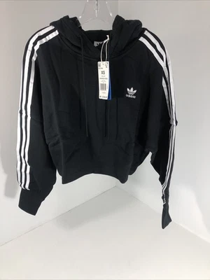 Sudadera con capucha corta Adidas para mujer talla XS negra/blanca nueva con etiquetas Foto 1 de 4