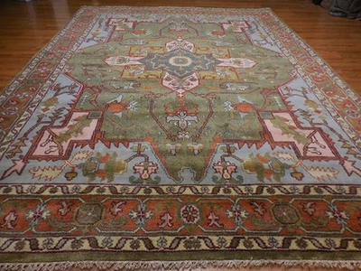 Alfombra turca Oushak, alfombra geométrica multicolor, alfombra bohemia hecha a mano, 9x12 pies Foto 1 de 4