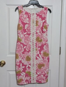 Jessica J Howard Pink Floral Dress Size 6 Crochet Front Stretch Knit Sheath - Picture 1 of 8