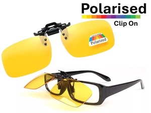 Night Vision Clip-On Polarized Glasses Yellow UV400 Driving Sunglasses - Picture 1 of 13