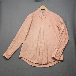 Ralph Lauren Shirt Mens Large Long Sleeve Button Up Orange Blue Plaid Preppy - Picture 1 of 7