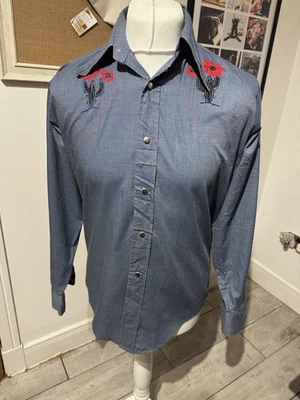 Men's Vintage 1970’s  Bronco Embroidered Western Denim Shirt Cowboy Country Sm - Image 1 of 4