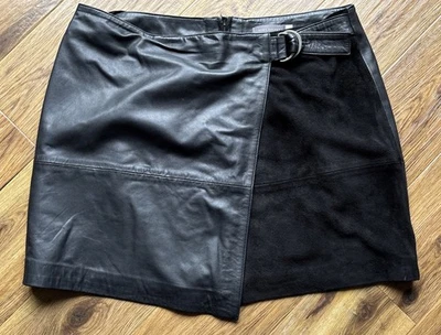 Mint Velvet Black Leather & Suede Crossover Wrap Miniskirt  (UK16) - Image 1 of 4