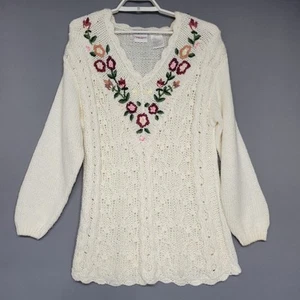 Vintage Bobbie Brooks Cottage Core Hand Knitted Sweater Womens XL Embroidered - Picture 1 of 11