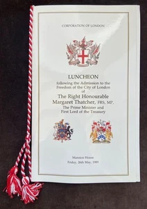 Margaret Thatcher 1989 Mansion House Menu For Her Freedom of the City of London - Picture 1 of 5