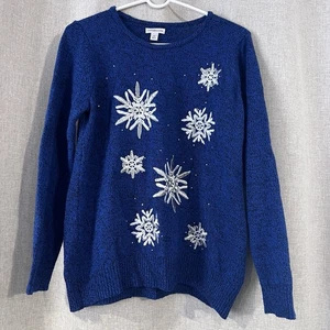 Maglione natalizio Croft & Barrow blu navy - ricamato - donna taglia media - Foto 1 di 7