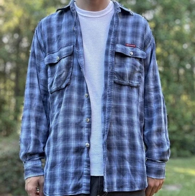 Camisa de franela con botones a cuadros Y2K Dickies para hombre talla grande azul blanco Foto 1 de 3