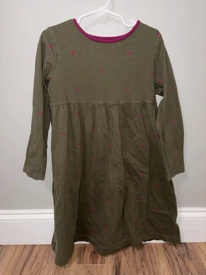 Vestido Lands End Verde Oliva Manga Larga Rosa Patrón Perro Niñas Talla 6  Foto 1 de 2