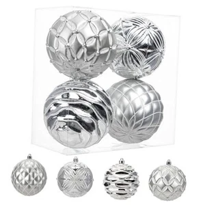4" Large Christmas Balls Ornaments Shatterproof Big Silver Christmas Ornaments - Picture 1 of 7