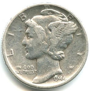 USA one dime argent Mercury 1944 n°4511 - Imagen 1 de 2
