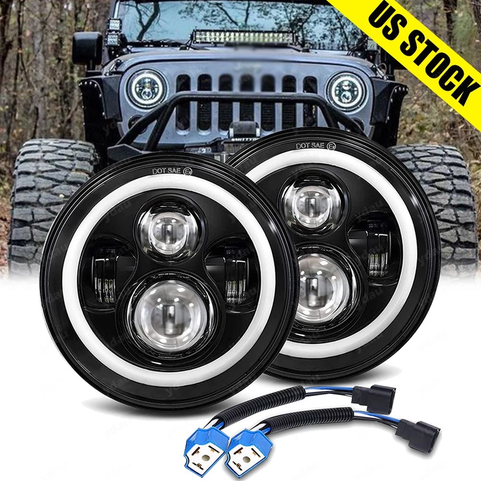 Faros LED redondos de 7"" aptos para Jeep Wrangler Custom Unlimited Sport JK JL TJ Foto 1 de 4