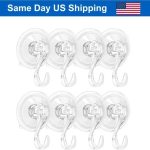 8pcs Heavy Duty Suction Cup Hook Transparent Suction Cup Wall Hanger Kitchen - Picture 1 of 8