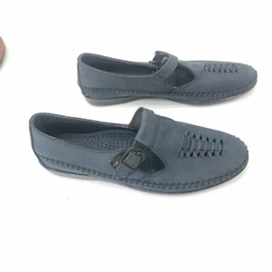 Dexter Blue Leather Mary Jane T Strap Moc Shoes Buckle Loafers Womens Size 8 - Picture 1 of 7
