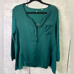 Anthropologie Knitted & Knotted aqua knit satin crocheted back Layered Top M - Picture 1 of 9