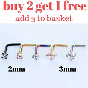 Clawset Gem Nose Stud Surgical Steel Ring Hoop Bone End Pin Piercing UK L Shape - Picture 1 of 8