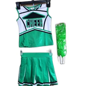 Cheerleading Costume Fits 6-7 Year Olds Green And White with Pom Poms - Picture 1 of 9