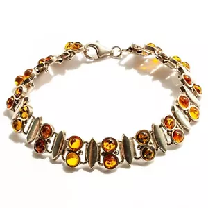 Bellissimo Braccialetto Multicolore Argento Sterling 925 Ambra Baltica Rotonda 7 pollici - Foto 1 di 3