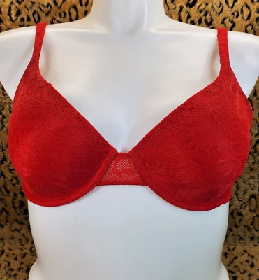 Sexy sujetador push up forrado de malla de encaje floral rojo Cabernet 34C Foto 1 de 4