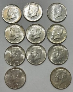 Ten 1964 Kennedy Half Dollars and an extra 1969 - Picture 1 of 2