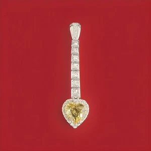 Ciondolo pendente oro bianco 14 carati naturale 1,02 ct cuore berillo giallo G/VSDamante NUOVO - Foto 1 di 16
