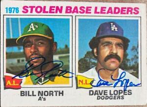 Bill North and Davey Lopes Autographed 1977 Topps Stolen Base Leaders #4