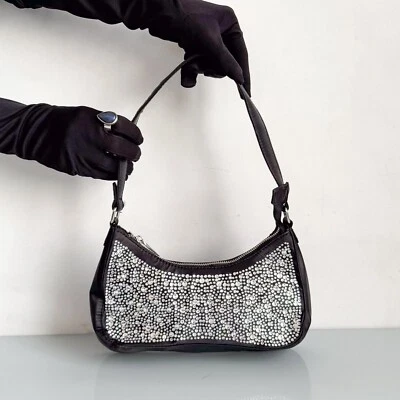 Bolso baguette vintage Y2K detalle deslumbrante en negro satén Foto 1 de 4