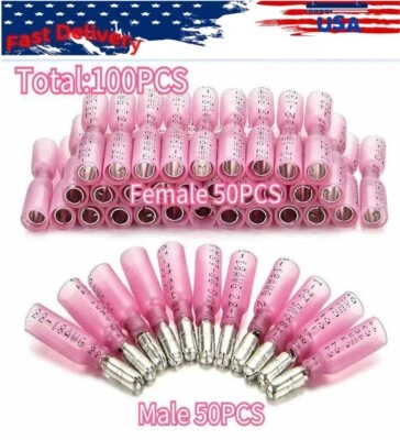 Heat Shrink Bullet Wire Connectors 22-16AWG Female Male Crimp Terminals 100PCS - Image 1 of 4