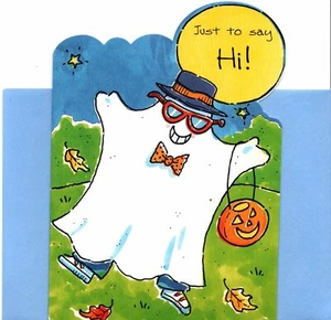 Happy Halloween Happy Cool White Ghost Just Saying Hi Grußkarte Karte - Bild 1 von 3