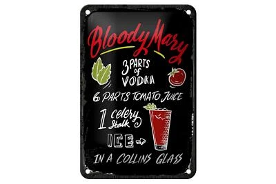 Blechschild Rezept Bloody Mary Cocktail Recipe 12x18 cm Deko Schild - Bild 1 von 4