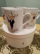 Pottery Barn Reindeer mugs - Dasher, Dancer, Prancer, Vixen Set Of 4 with Box