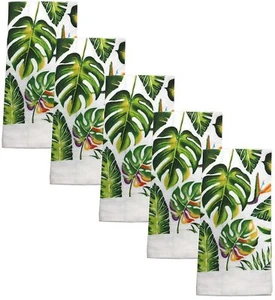 5 pc Same Printed Kitchen Towels Set, 15" x 25", LARGE GREEN LEAVES by KC - Picture 1 of 9