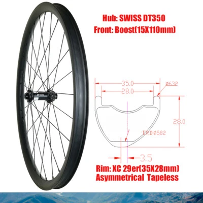 29er MTB Bicycle XC Front Carbon Wheel 35mm*28mm Tapeless Asymmetric 28Holes - Image 1 of 4