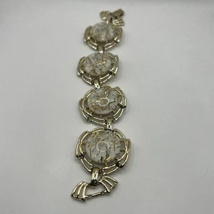 Vintage Station Statement Bracelet White Gold Flex Acrylic Stones 7.75 inch - Picture 1 of 10