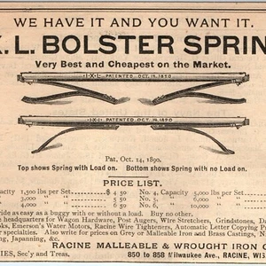 Anuncio estampado de resorte reforzado Racine, Wis IXL de 1890 maleable y hierro forjado Co C37 - Imagen 1 de 3